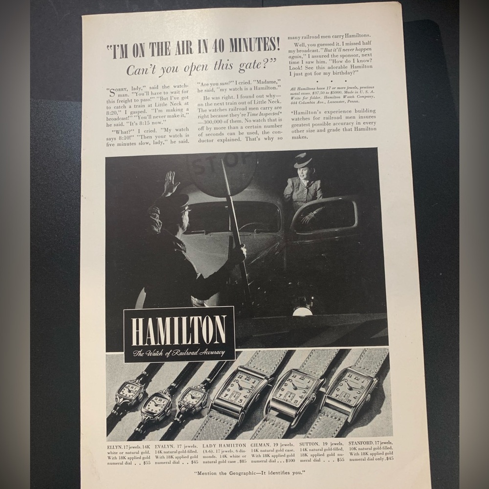 Vintage 1940 Hamilton Watch On The Air In 40 Ad Advertisement